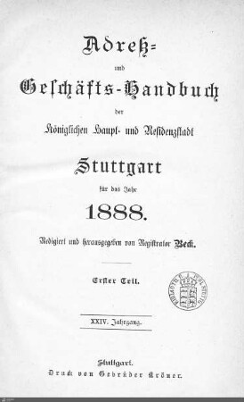 1888: Stuttgarter Adressbücher, 1888