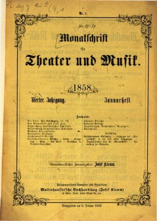 Monatschrift für Theater und Musik. 4, 4. 1858, Nr. 1