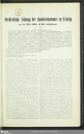 Oeffentliche Sitzung der Handelskammer zu Leipzig am 14. Mai 1903, 6 Uhr nachmittags