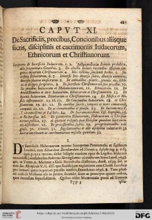 Caput XI. De sacrificiis, precibus, concionibus aliisque sacris, disciplinis et caerimoniis iudaeorum, ethnicorum et christianorum
