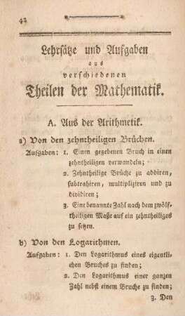 Lehrsätze und Aufgaben aus verschiedenen Theilen der Mathematik.