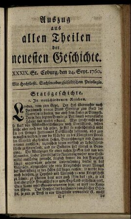 XXXIX. St. Coburg, den 24. Sept. 1760.