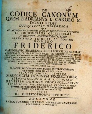 De codice canonvm qvem Hadrianvs I. Carolo M. dono dedit disqvisitio