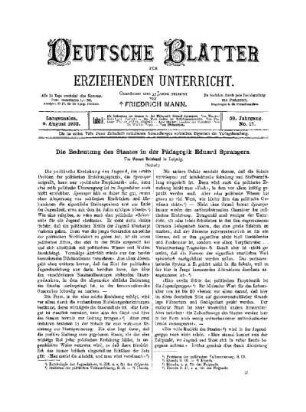 Die Bedeutung des Staates in der Pädagogik Eduard Sprangers : (Schluß)