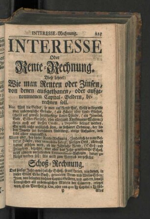 Interesse oder Rente-Rechnung. [u. a.]