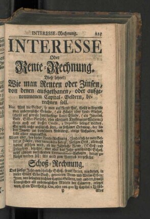 Interesse oder Rente-Rechnung. [u. a.]