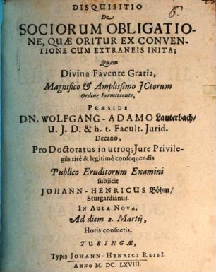 Disquisitio de sociorum obligatione, qua oritur ex conventione cum extraneis inita