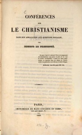 Conférences sur le christianisme dans son application aux questions sociales