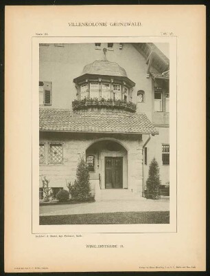 Villa Dotti, Berlin-Grunewald: Ansicht Eingang (aus: Die Villenkolonie Grunewald, hrsg. von Egon Hessling, Berlin 1903)