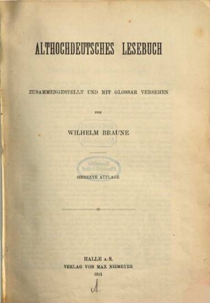 Althochdeutsches Lesebuch