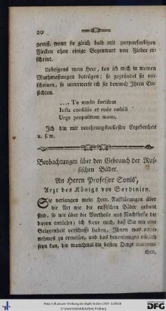 Beobachtungen über den Gebrauch der Russischen Bäder.
