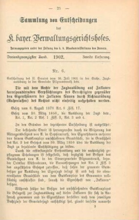 Dreiundzwanzigster Band. 1902. Zweite Lieferung. - Nr. 6. - Nr. 9.