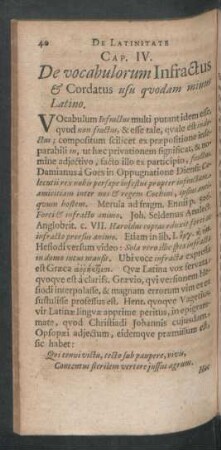 Cap. IV. De vocabulorum Infractus & Cordatus usu quodam minus Latino.
