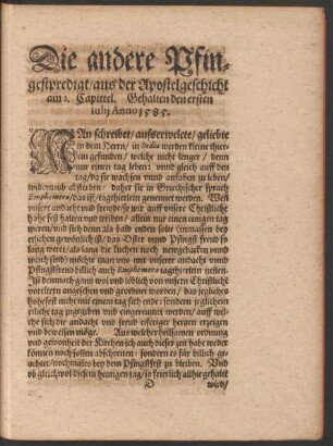 Die andere Pfingestpredigt/ aus der Apostelgeschicht ...