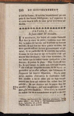 Article IV. Se faire aimer & craindre.