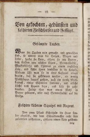 Von gekochten, gedünsteten und faschirten Fleischspeisen und Geflügel
