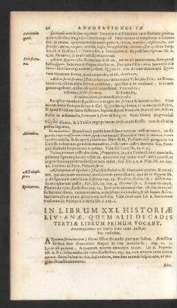 In Librum XXI. Historiae Livianae, Quem Alii Decadis Tertiae Librum Primum Vocant.