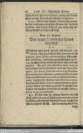 Das VI. Capitel. Von denen Farben des Urins insgemein