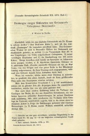 Deutungen einiger Käferarten aus Grimmer's Coleopteren Steiermark's