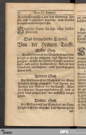 Das dreyzehende Capitel. Von der Heiligen Tauffe.