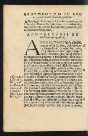 Argumentum In Apocalypsim beati Iohannis apostoli.