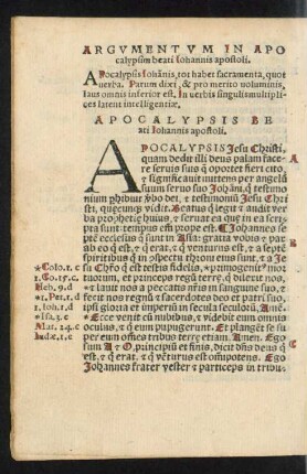 Argumentum In Apocalypsim beati Iohannis apostoli.