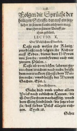 Folgen die Sprüche der heiligen Schrifft/ darauß ein jeglicher in seinem standt erlehrnen mag/ was ihm in seinem Beruff zu thun gebüret.