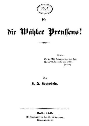 An die Wähler Preußens!