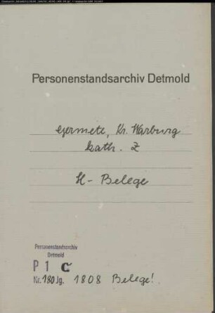 Belegakten zum Heiratsregister der katholischen Gemeinde Germete, Kreis Warburg (1808)