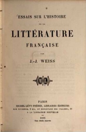 Essais sur l'histoire de la littérature française