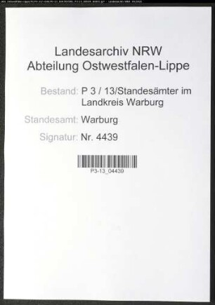 Sterberegister Standesamt Warburg