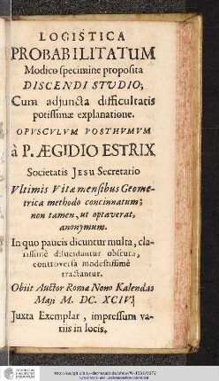 Logistica Probabilitatum - Titelseite