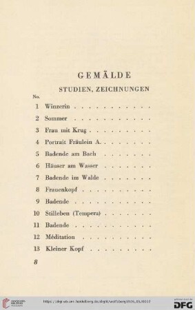 Gemälde. Studien, Zeichnungen (Nr.1-85)