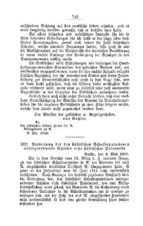 Vertretung der den städtischen Schuldeputationen untergeordneten Schulen nicht städtischen Patronats : [V. Volksschulen]
