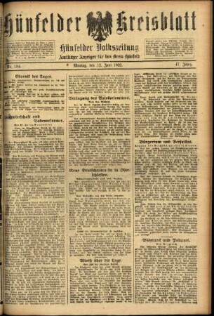 Ausgabe vom Montag, den 12. Juni 1922.