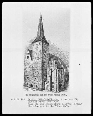 Ansicht der Nikolaikirche in Berlin-Mitte vor dem Umbau 1878
