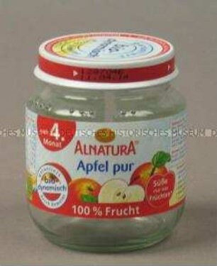 Babynahrung: Apfel pur, Glas mit Deckel, leer