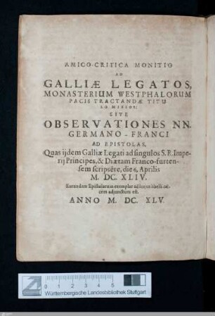 Amico-critica monitio ad Galliae legatos, Monasterium Westphalorum pacis tractandae titulo missos