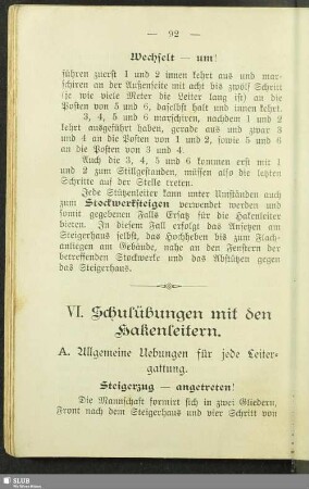 VI. Schulübungen mit den Hakenleitern