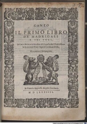 IL PRIMO LIBRO DE MADRIGALI A SEI VOCI