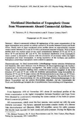 Meridional distribution of tropospheric ozone from measurements aboard commercial airliners