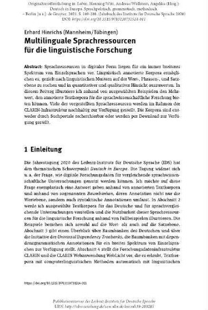 Multilinguale Sprachressourcen für die linguistische Forschung