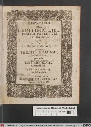 Disputatio De Legitima Liberorum, Parentum Et Fratrum