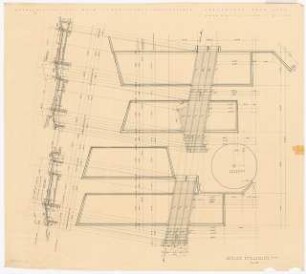 Bundesgartenschau 1957, Köln: Terrassierte Wasserbecken: Trägerlage über Steg Grundriss Schnitt 1:50