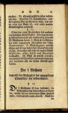 Der I. Abschnitt beweiset die Richtigkeit der angegebnen Charaktere des besten Gutes.