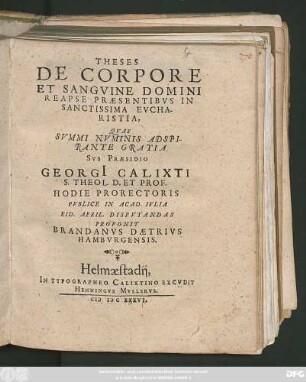 Theses De Corpore Et Sanguine Domini Reapse Praesentibus In Sanctissima Eucharistia