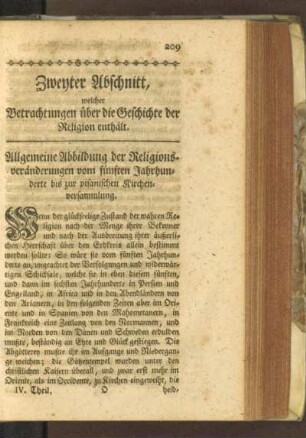Zweyter Abschnitt, welcher Betrachtungen über die Geschichte der Religion enthält