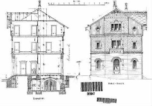 Mühlheim (b Tuttlingen): Empfangsgebäude Verwaltungsgebäude Querschnitt (mit FU),Giebelansicht