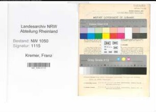 Entnazifizierung Franz Kremer , geb. 28.04.1900 (Lehrer)