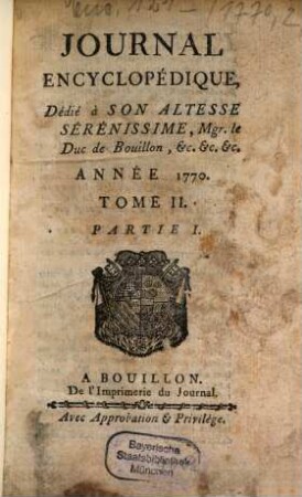 Journal encyclopédique ou universel. 1770, 2